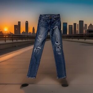 American Eagle Super‎ Stretch High Rise Jegging Jeans Ripped Size Short 0